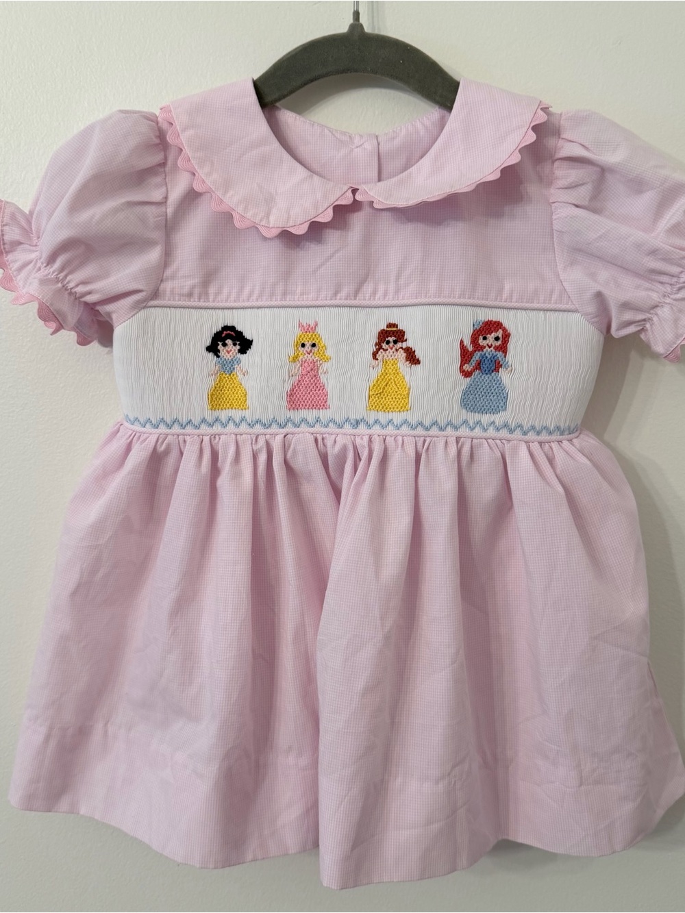 Stitchy Fish 12m Dress Smocked Princess Disney pink gingham